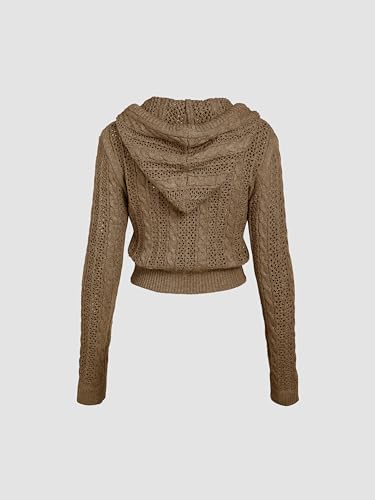 Image of CIDER Women's Zip Up Hoodie Crop Top Hollow Out Knitted Long Sleeve Cardigan Jacket Sweatshirt