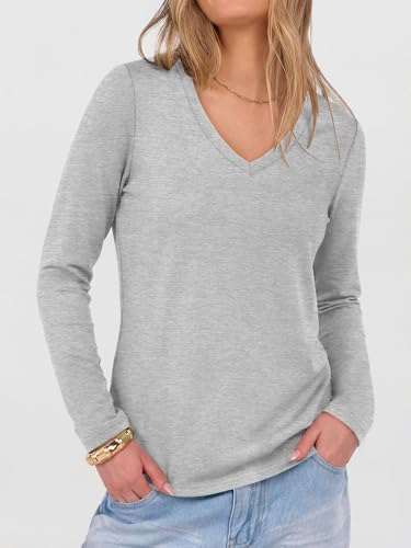 Image of ANRABESS Women's Long Sleeve Shirts V Neck Fall Tops | Soft Comfort Wrinkle Free Tshirts, Basic Tee, Winter Layer Clothing, Business Casual Work Fall Outfits, Travel Daily Wear