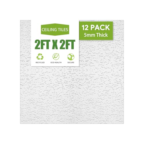 2ft x 2ft Drop Ceiling Tiles,Printed Pro Ceiling Tiles 24 x 24in. Waterproof, Washable and Fire-Rated - Reusable - High-Grade PVC to Prevent Breakage-Package of 12 Tiles