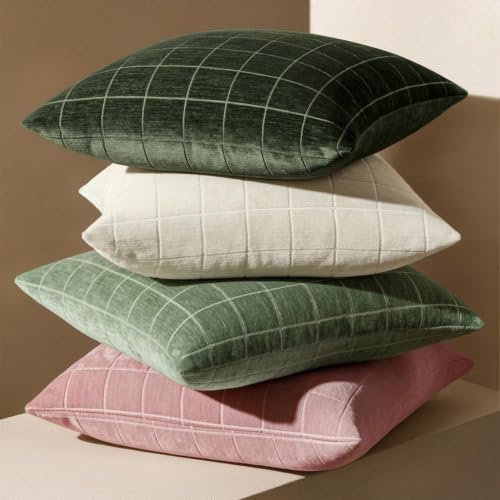 Image of MIULEE Dark Green Plaid Decorative Throw Pillow Covers 18x18 Set of 2