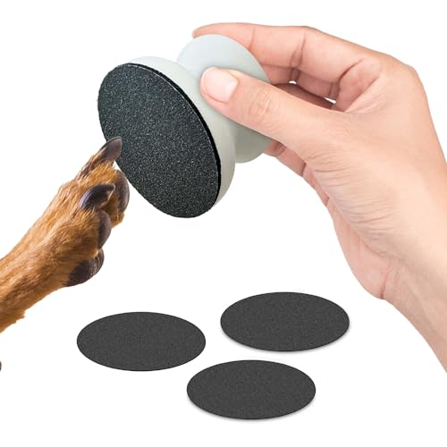 Dog Nail File - Upgraded Dog Nail Scratch Board - 1 White Nail File for Dogs w/ 4 Replaceable Sandpapers - Dog Nail Trimmers - Round Dog Nail Grinder for Pet Nails - Relaxing Dog Nail Trimming Board