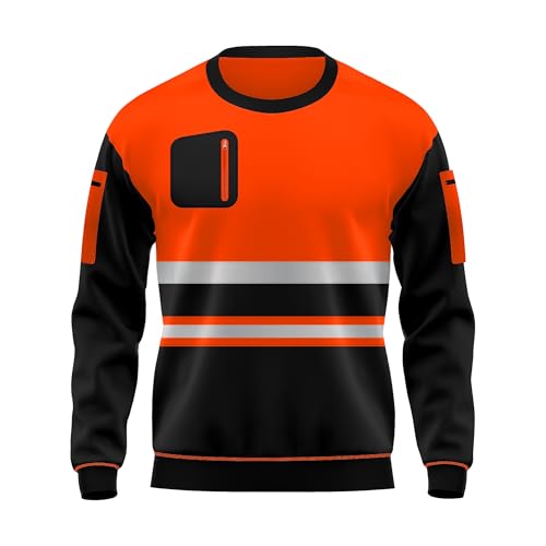 Image of trending babz Mens Hi Vis Pullover Multi Zipped Pockets Hoodie Safety Work Wear Reflective Tape High Visibility Hoodie Sweatshirt S-2XL