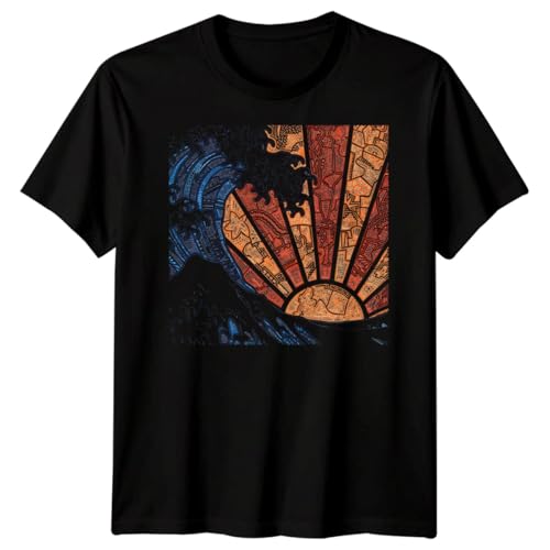 Image of Wave Sun Tribal Art Mens Graphic T Shirt Abstract Pattern Tee Intricate Design for Men 2XL Black