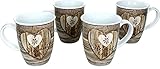 Ritzenhoff & Breker 4er Geschirrset Kaffeetasse 320 ml Herz Chalet mit Aufschrift Heimatherz aus Porzellan I Braune Becher mit Henkel für Heißgetränke Kaffee Tee I Spülmaschinenfest