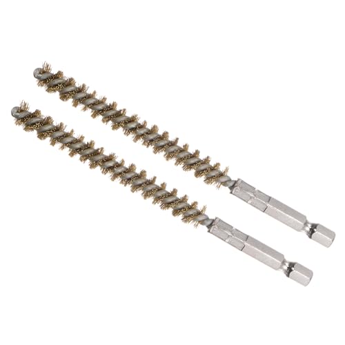 Image of Bore Brush, 8mm Dia 75mm Length, Brass Twisted Cleaning Wire Brushes with 1 /4 inch Hex Shank - (Applications: for Power Drill), 2-Pieces