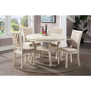 New Classic Furniture Amy 5-Piece Dining Table Set, Beige and Brown New Classic Furniture Amy 5 Piece Dining Table Set Beige and Brown