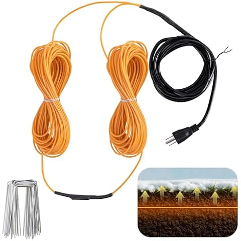 Adnee 118Ft Thermostatic Soil Heating Cable,Rubber Heating Warming Cable with Thermostat and Ground Stakes,Plant Soil Heater Cable for Cold Frame,Graden,Greenhouse Seed Grow Cover