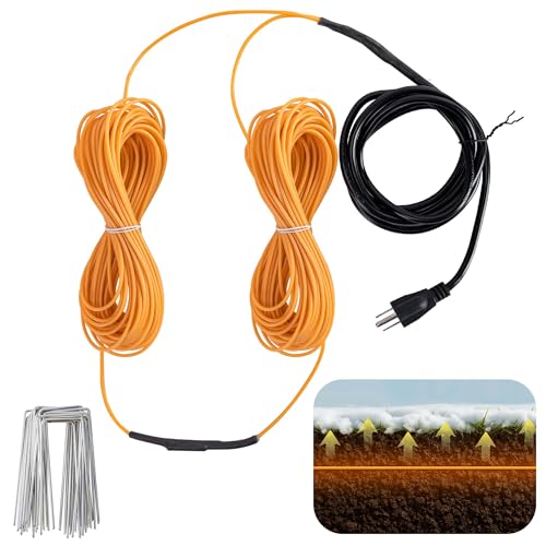Adnee 118Ft Thermostatic Soil Heating Cable,Rubber Heating Warming Cable with Thermostat and Ground Stakes,Plant Soil Heater Cable for Cold Frame,Graden,Greenhouse Seed Grow