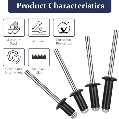ZQZ 162 Pcs 3/16 Inches Black Pop Rivets Assortment Kit - 4 Sizes Black Aluminum Rivets 3/16" x (5/16", 3/8", 1/2", 5/8"), Black Blind Rivets for Metal, Dome Head rivet kit by ZQZ - Image 3