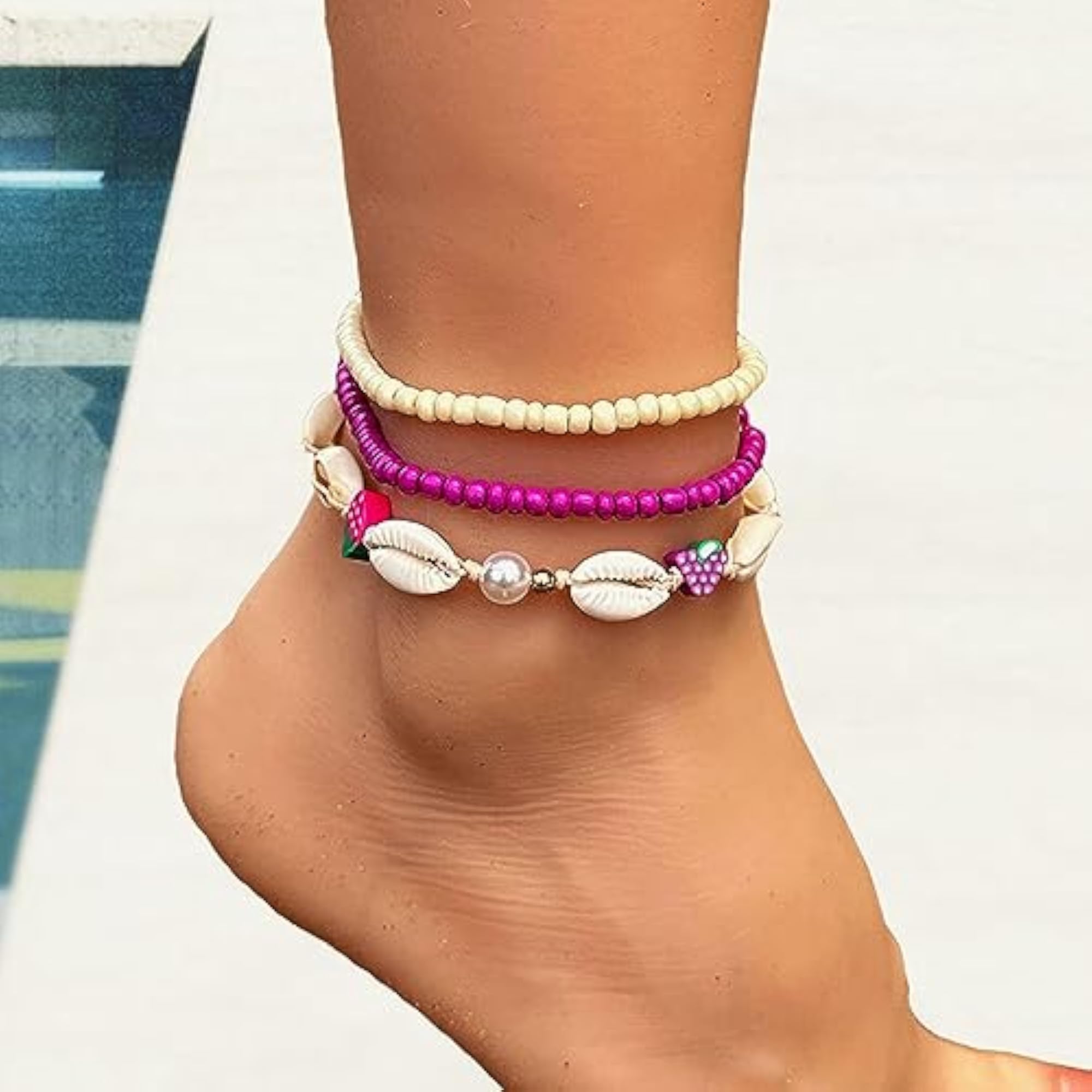 Beaded Anklets for Women, Stylish Elastic Ankle Bracelet