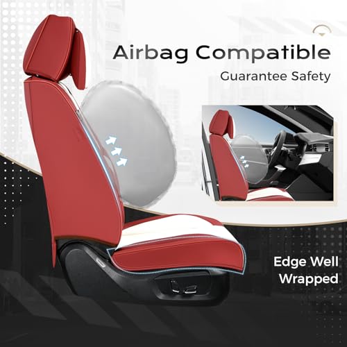 Coverado Seat Covers, Car Seat Covers Front Seats, Car Seat Cover, Car Seat Protector Waterproof, Seat Cushion Nappa Leather with Head Pillow, Carseat Cover Universal Fit for Most Cars (Red&White) by Coverado - Used condition - Image 4