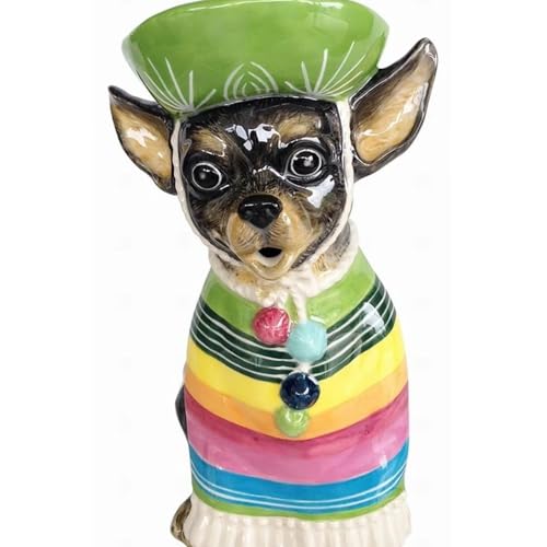 Tetera de cerámica original azul cielo con Chihuahua multicolor 4