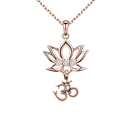 bobauna Yoga Lotus Flower Aum Om Ohm Sanskrit Symbol Pendant Necklace Spiritual Jewelry Gift For Yogi Yoga Lover (Lotus Om necklace RG)