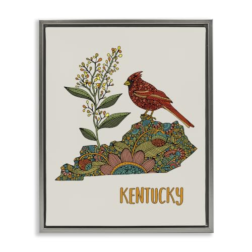 Kentucky Cardinal Goldenrod Floral, 17 x 21 Inch Canvas in Floater Frame