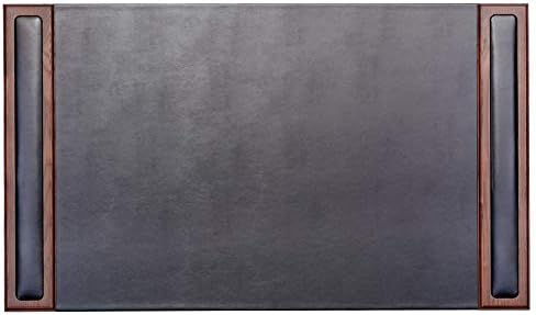 Dacasso Wood & Leather Pad with Side Rails Luxury Leather Desk Blotter for Writing, 34” x 20”, Walnut & Black