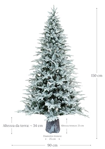 Bop Albero Di Natale Innevato Newartemide 150 Cm, Con Base Tronco Incorporata, Fogliame In Pe Real Touch E Pvc, Borsa Omaggio, Apertura Ad Ombrello - 7