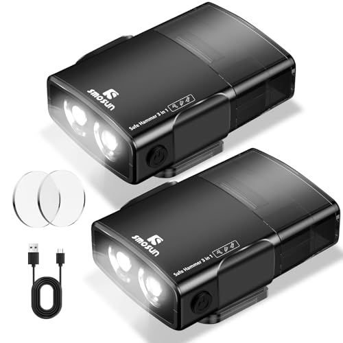 Gemgong Upgraded Safe Hammer Glass Breaker Under Water, Car Hammer Seatbelt Cutter Window Breaker Emergency Escape Tool, with Flashlight, Safehammer Glass Breaker for New Cars (2 Black)