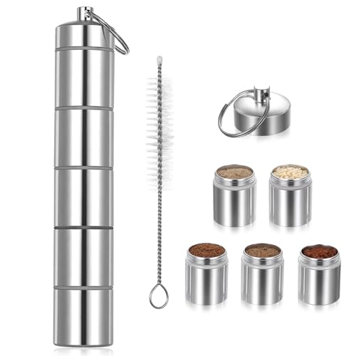 5 en 1 Salieres et Poivrieres de Voyage, Moulin a Poivre et Sel Portable, saliere et poivriere de table pour camping, barbecues, pique-niques, restaurants et voyages, avec brosse