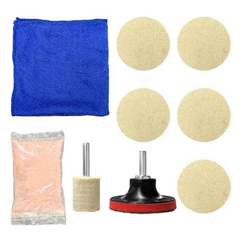SHMZK Glass Polishing Kit, Windscreen Glass Scratch Removal Kit with 100g Cerium Oxide Powder, Felt Buffing Pad Wool Polishing Wheel Scratch Repair Kit for Glass Window Windshield