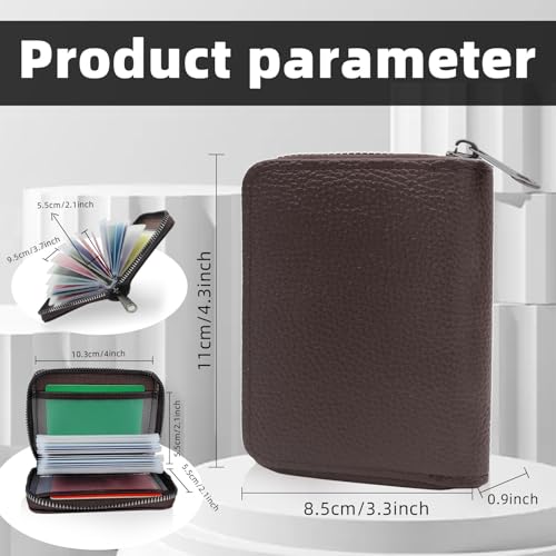 Credit Card Holder for Women, 22 Slots PU Leather Wallet Purse for Men Women Portable Zipper Small Wallet Waterproof Rfid Blocking Card Wallet Case for Photo Change (Brown)2