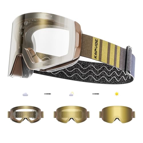 KAPVOE Gafas de Esquí Fotocromaticas OTG para Hombre y Mujer Antivaho Transparente Gafas de Snowboard, Lentes Magnéticos Intercambiables, Compatible con Casco, Protección UV400 06