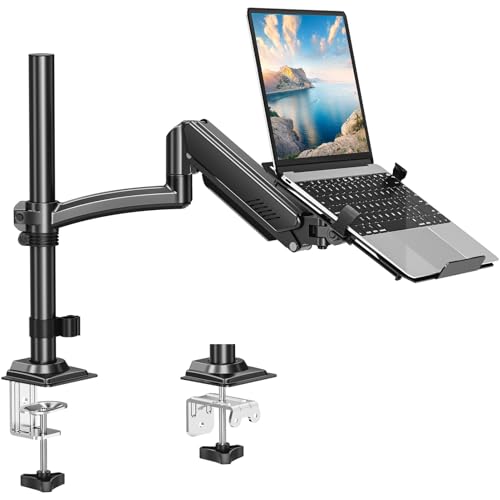 MOUNT PRO Laptop Arm Desk Mount, Single Monitor Stand with VESA Laptop Tray, Adjustable Lap Top Holder for Max 22lbs 17' Notebook & 32' Computer Screen, Swivel Notebook Bracket, Clamp on/Grommet Base