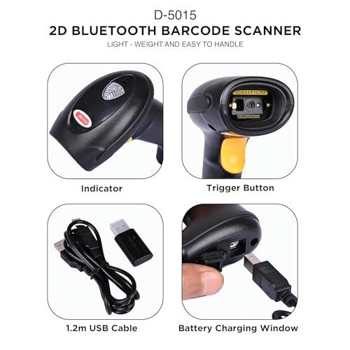 Image of RETSOL D-5015 Wireless 1D /2D Barcode Scanner 2.4GHz Bluetooth High Speed Digital Printed QR Cordless Reader with CMOS Image Sensor Technology for Retail Store Supermarket Warehouse (Black, 1 Pc)