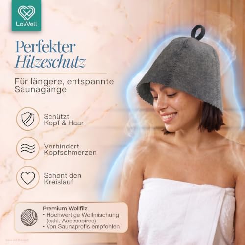 LoWell Saunahut aus Filz für Herren & Damen – Hitzeschutz, Farbe Grau – Ansicht 2