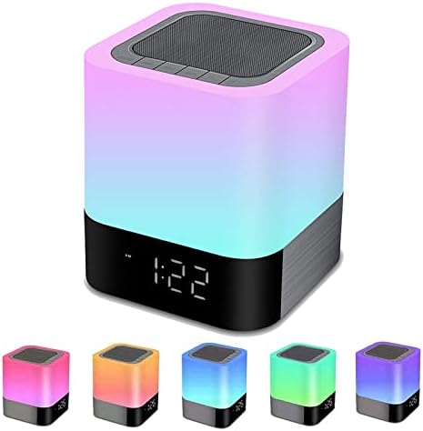 Bluetooth Speaker Night Lights, Bluetooth Alarm Clock for Kids MP3 Player, Touch Control Bedside lamp, Color Changing Table Lamp Alarm Clocks for Bedroom Decor Xmas Gifts for Teenage Girls Boys Women