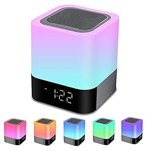 Bedside Lamp with Alarm Clock Bluetooth Speaker, Night Light Bedroom Decor RGB Color Changing LED Mood Light Bedroom…