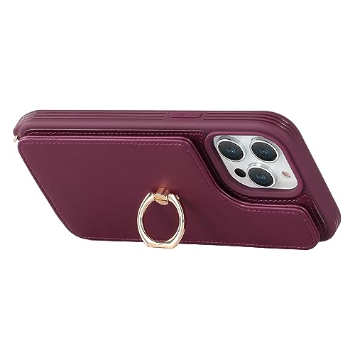 Lipvina for iPhone 14 Pro Max Case with Card Holder for Women,Phone Case with Strap,Crossbody Lanyard,RFID Blocking,Ring Stand,Snap Clasp,Cute Wallet Cases 6.7" (Wine Red) by Lipvina - Used condition - Image 8