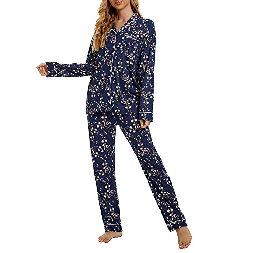 Image of Tugege Pajamas Set Long Sleeve Sleepwear Womens Button Down Nightwear Pj Sets