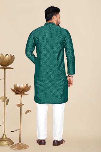 Image of Men's Self Design Cotton Silk Kurta