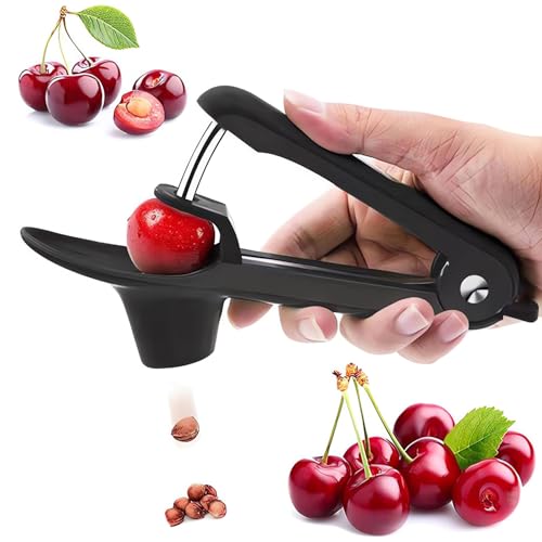 Deshuesador de Cerezas, Sacahuesos de Cerezas, Herramienta Para Quitar Hoyos de Cereza, Con Diseño de Bloqueo Que Ahorra Espacio, Para Extraer Rápidamente Los Huesos de Fruta (Negro)