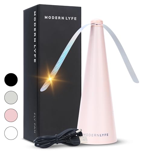 Fly Fans for Tables by Modern Lyfe - AA Battery & USB Powered - Fly Swatter Outdoor Camping Accessory Or for Food at Parties, Restaurants & Picnics, Bug Fan, Spinner Keeps Flies Away (1 Pack - Pink)