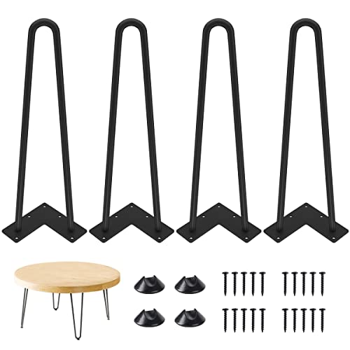 Genius Iron 16 Inches Hairpin Table Furniture Legs, 1 2  2 Solid Rods with Industrial Design - Home DIY Projects for Modern Desks, Bench and Ding Board Include Rubber Floor Protectors, Black, 4 PCS