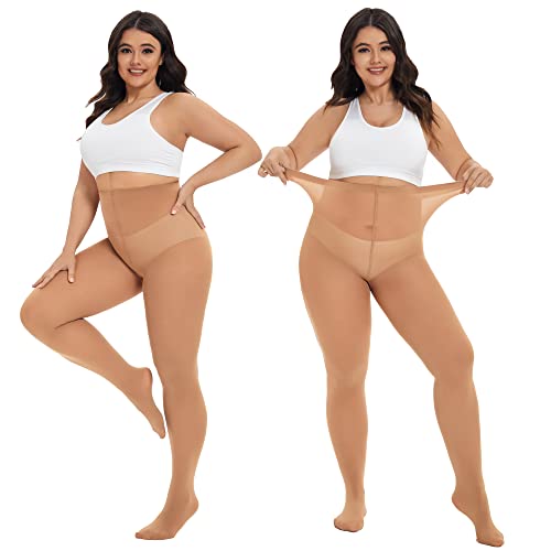 Image of CozyWow Plus Size Tights for Women 80D Soft Solid Color Semi Opaque Pantyhose High Waist 1X 2X 3X 4X