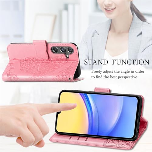 Étui cuir Samsung A15 5G haute finition papillon strass