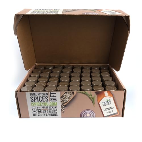 iSpice 48-Pack Starter Spice Set – Essential Herbs, Spices & Seasonings for Cooking – Kitchen Gift Set for Home Cooks – All-Natural, Kosher, Non-GMO (Total Kitchen)