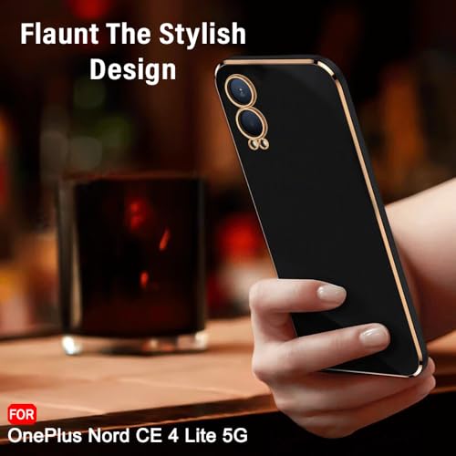 Image of TheGiftKart Luxurious Golden-Plated Back Cover Case for OnePlus Nord CE 4 Lite 5G | Raised Lips for Camera & Screen Protection | ShockProof Design | Stylish Back Case for Nord CE4 Lite 5G (TPU, Black)