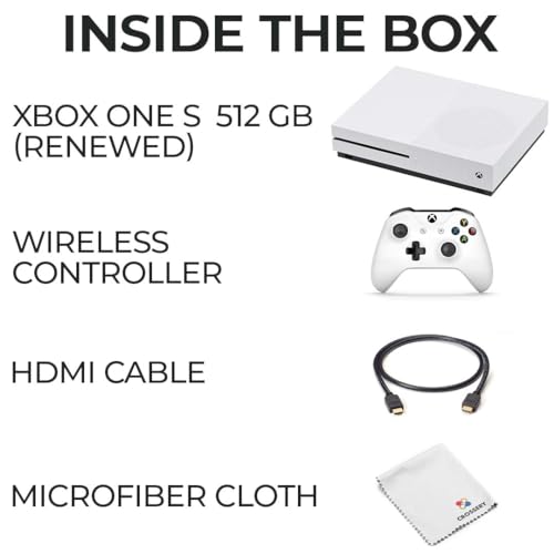 zeust xbox one s 512gb console bundle - includes the xbox one s 500 gb console white 1 wireless controller hdmi cable and microfiber cloth - compact digital gaming kit renewed