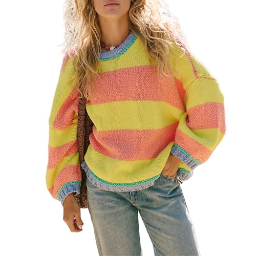 Vintage Sweaters for Women Crewneck Long Sleeve Preppy Oversized Knit Pullover Tops Downtown Girl Aesthetic Clothes