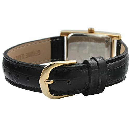 Peugeot Women's Classic 14Kt Gold Plated Watch, Rectangular Tank Shape Case With Leather Band And Easy To Read Dial #TOP2