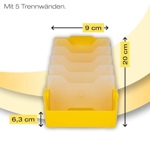 TimeTEX - Karteikasten aus robustem Kunststoff, A8, Halbtransparent mit einschiebbarem Deckel, 5-Fächer-Lernmethode, 20x9x6,5cm, Farbe: gelb