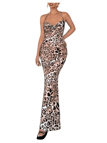 Image of Milumia Women's Leopard Print Cowl Neck Maxi Dress Sexy Backless Long Dress Party Cocktail