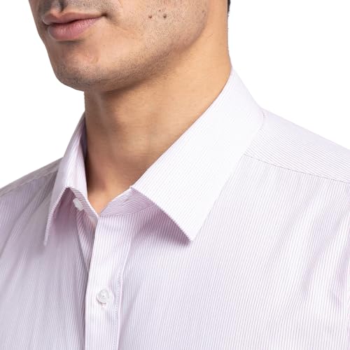 Image of Raymond Men's Pure Cotton Stripe Pattern Slim Fit Semi Cutaway Collar Full Sleeve Formal Shirt
