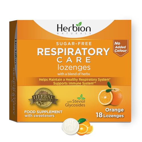 Herbion Naturals Respiratory Care Lozenges Sugar-Free Orange Flavour Herbal Blend for Throat Comfort & Respiratory Wellness 18 Lozenges No Added Colours