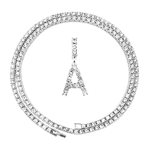HH BLING EMPIRE Gold Silver Diamond Initial Necklaces for Women, Iced Out Initial Letter Pendants with Cz Diamond Tennis Necklace Chains, Alphabets A to Z letter necklace 18 Inch