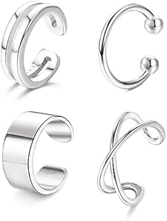 ORAZIO 4PCS Adjustable Cuff Earrings Set 925 Sterling Silver Ear Cuff Earrings 14K Gold Plated Non-Piercing Fake Helix Cartilage Cuff Earrings Conch Cuffs Earrings for Women