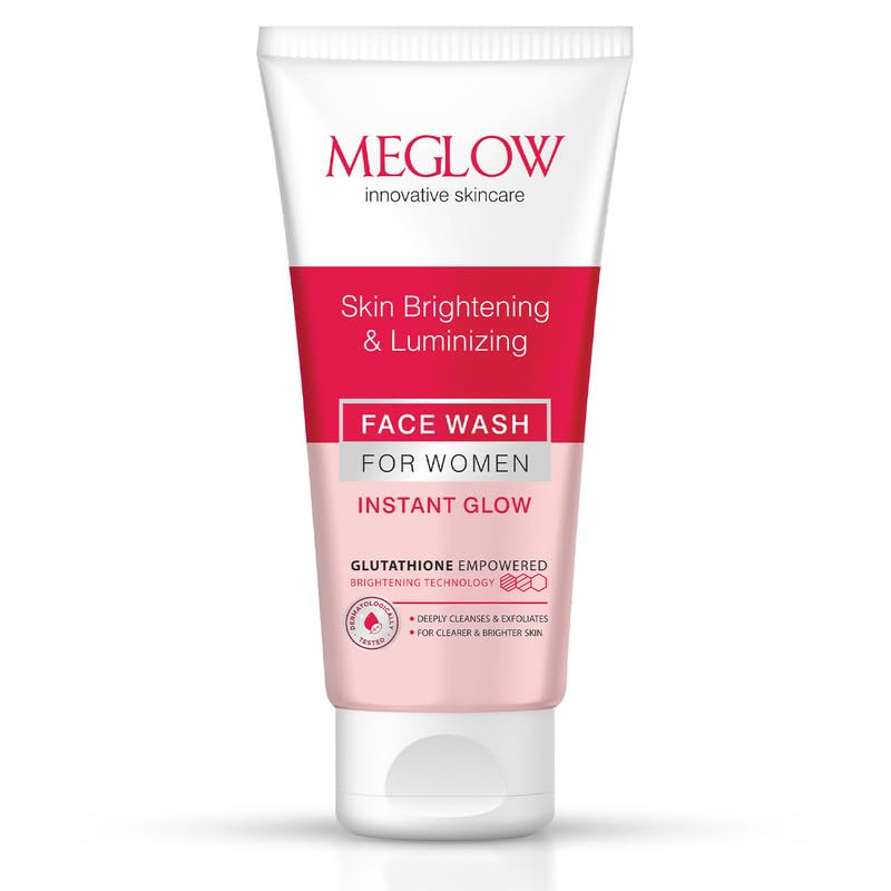 Meglow Skin Brightening & Luminizing Face Wash | Removes Dirt & Impurities for Instant Glow | Enriched with Vitamin C & Aloe Vera to Hydrate, Refresh & Revitalize Skin | 100g